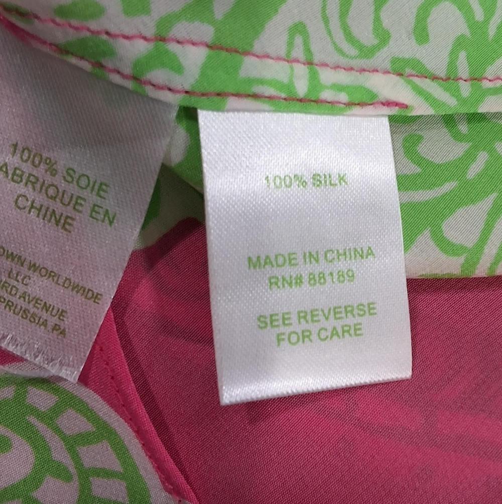Lilly Pulitzer~Women Riviera Hotty Pink Day Breakers Tank Top~Silk~Lime Green~M - Picture 5 of 7